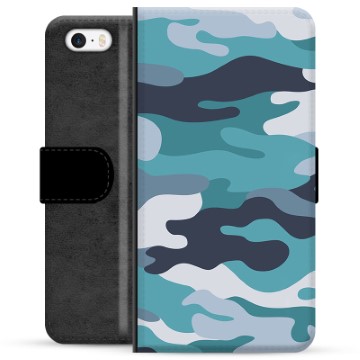iPhone 5-5S-SE Premium Wallet Case Blauw Camouflage