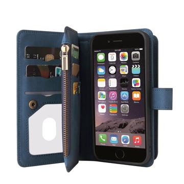 iPhone 6-7-8-SE (2020)-SE (2022) Flip cover met riem, portemonnee en kaarthouders Blauw