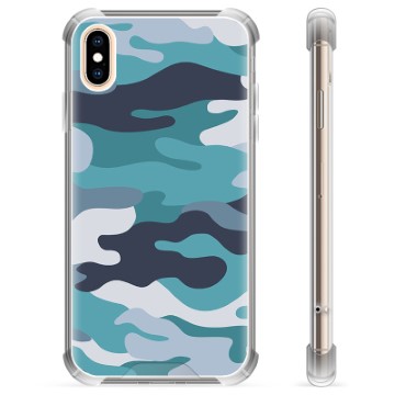 iPhone X-iPhone XS hybride hoesje blauw camouflage