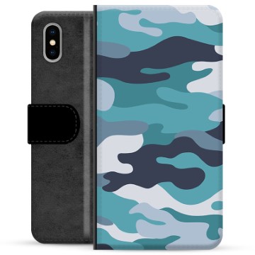 iPhone X-iPhone XS Premium Wallet Case Blauw Camouflage