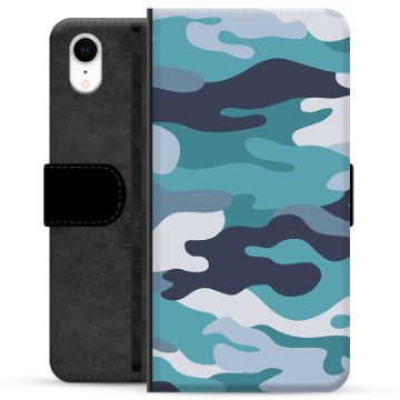 iPhone XR Premium Wallet Case Blauw Camouflage