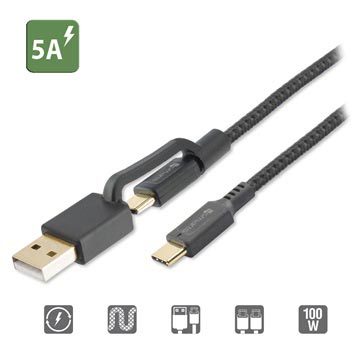 4Smarts Combocord Fabric 2 In 1 Usb Type C Kabel 1M Zwart huismerk kopen in de aanbieding