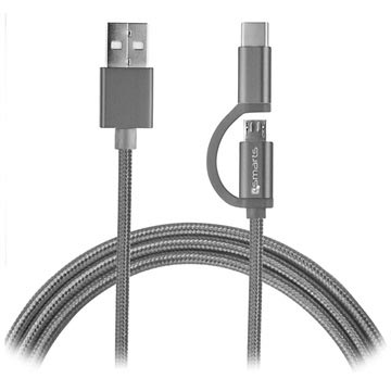 4Smarts Combocord Fabric Microusb Type C Kabel 2M Grijs huismerk kopen in de aanbieding