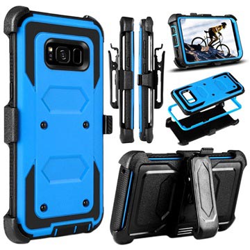 Samsung Galaxy S8 Armor Series Hybrid Case Met Riemclip Blauw Zwart huismerk kopen in de aanbieding