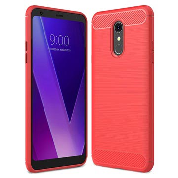 Lg Q Stylus Lg Q Stylo 4 Brushed Tpu Case Carbon Fiber Rood huismerk kopen in de aanbieding