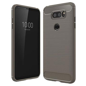 Lg V30 Geborsteld Tpu Case Koolstofvezel Grijs huismerk kopen in de aanbieding