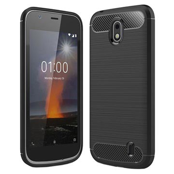 Nokia 1 Geborsteld Tpu Case Koolstofvezel Zwart huismerk kopen in de aanbieding