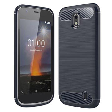 Nokia 1 Geborsteld Tpu Case Koolstofvezel Donkerblauw huismerk kopen in de aanbieding