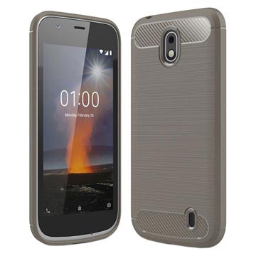 Nokia 1 Geborsteld Tpu Case Koolstofvezel Grijs huismerk kopen in de aanbieding