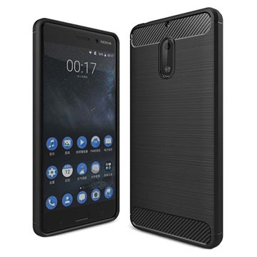 Nokia 6 Brushed Tpu Case Carbon Fiber Zwart huismerk kopen in de aanbieding