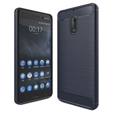 Nokia 6 Brushed Tpu Case Carbon Fiber Donkerblauw huismerk kopen in de aanbieding