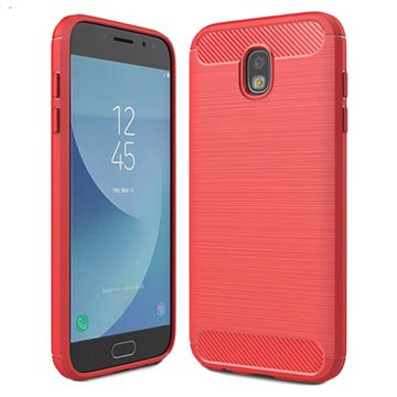 Samsung Galaxy J5 2017 Brushed Tpu Case Carbon Fiber Rood huismerk kopen in de aanbieding