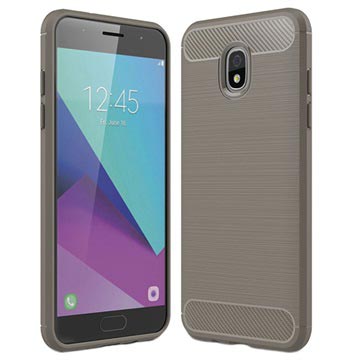 Samsung Galaxy J7 2018 Geborsteld Tpu Case Koolstofvezel Grijs huismerk kopen in de aanbieding
