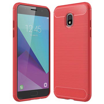 Samsung Galaxy J7 2018 Geborsteld Tpu Case Koolstofvezel Rood huismerk kopen in de aanbieding
