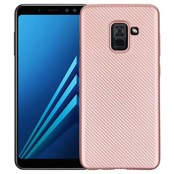Samsung Galaxy A8 2018 Tpu Case Carbon Fiber Rose Gold huismerk kopen in de aanbieding