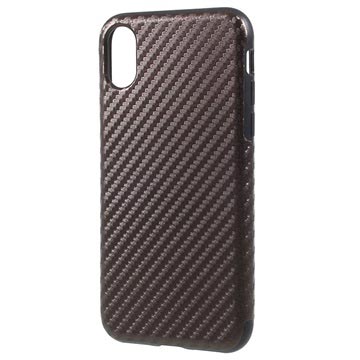 Iphone X Bekleed Tpu Case Carbon Fiber Bruin huismerk kopen in de aanbieding