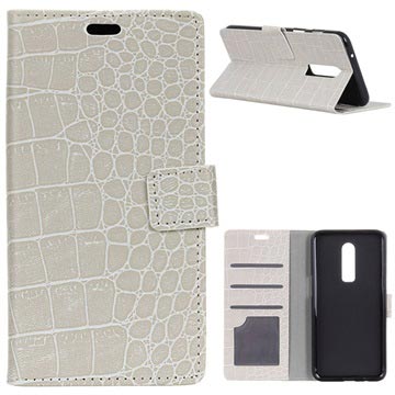 Krokodil Series Oneplus 6 Wallet Case Beige huismerk kopen in de aanbieding Krokodil Series Oneplus 6 Wallet Case Beige huismerk kopen in de aanbieding