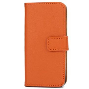 Iphone 5 5S Se Wallet Leren Hoesje Oranje huismerk kopen in de aanbieding