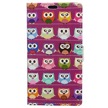 Huawei Honor 9 Glam Wallet Case Kleine Uilen Paars huismerk kopen in de aanbieding