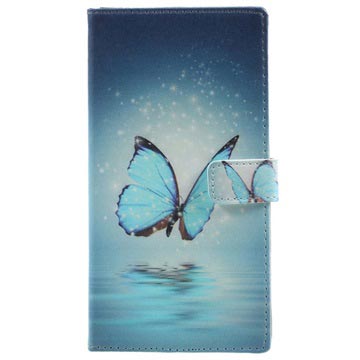 Huawei Y6 2017 Y5 Glam Wallet Case Blauw Vlinder huismerk kopen in de aanbieding