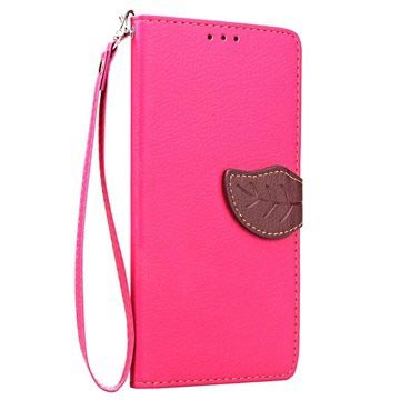 Huawei P9 Lite Leaf Wallet Case Hot Pink huismerk kopen in de aanbieding