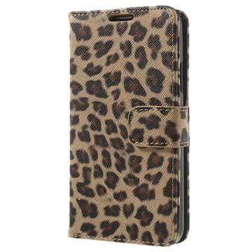 Samsung Galaxy S5 Wallet Leren Hoesje Leopard Bruin huismerk kopen in de aanbieding