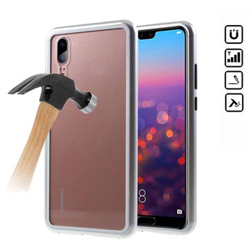 Huawei P20 Magnetisch Cover Met Gehard Glas Achterkant Zilver huismerk kopen in de aanbieding Huawei P20 Magnetisch Cover Met Gehard Glas Achterkant Zilver huismerk kopen in de aanbieding