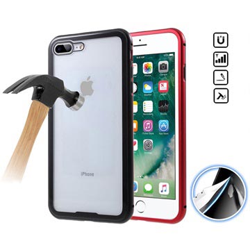 Iphone 7 Plus 8 Magnetische Cover Met Gehard Glas Achterkant Rood Zwart huismerk kopen in de aanbieding