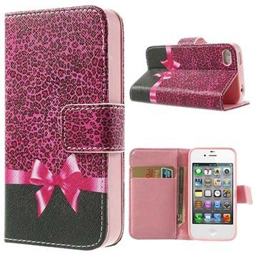 Iphone 4 4S Wallet Case Met Standaard Functie Roze Leopard huismerk kopen in de aanbieding