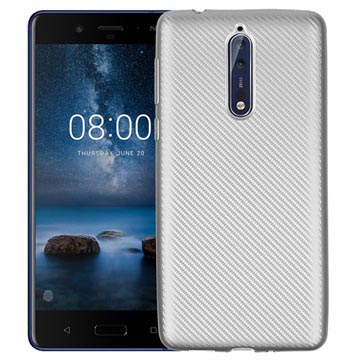Nokia 8 Premium Carbon Fiber Tpu Case Zilver huismerk kopen in de aanbieding