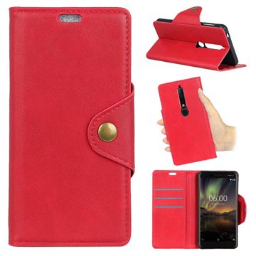 Retro Nokia 61 Wallet Case Met Standaardfunctie Rood huismerk kopen in de aanbieding