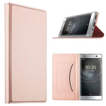 Sony Xperia Xa2 Ultra Slim Flip Cover Met Creditcard Slot Rose Gold huismerk kopen in de aanbieding