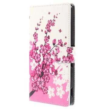 Sony Xperia M4 Aqua M4 Dual Stylish Wallet Hoesje Roze Bloemen huismerk kopen in de aanbieding