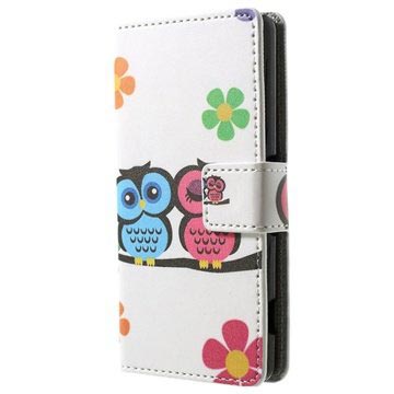 Sony Xperia Z3 Compact Stylish Wallet Leren Hoesje Uilen huismerk kopen in de aanbieding