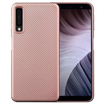 Samsung Galaxy A7 2018 Tpu Case Carbon Fiber Rose Gold huismerk kopen in de aanbieding