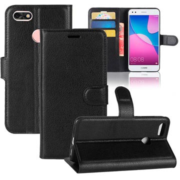 Huawei P9 Lite Mini Y6 Pro 2017 Wallet Case Met Textuur Zwart huismerk kopen in de aanbieding