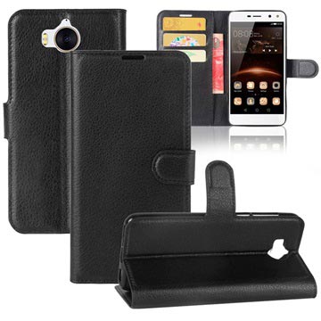 Huawei Y6 2017 Y5 Textured Wallet Case Zwart huismerk kopen in de aanbieding