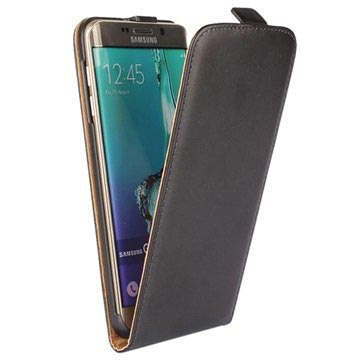 Samsung Galaxy S6 Edge Vertical Flip Leren Case Zwart huismerk kopen in de aanbieding