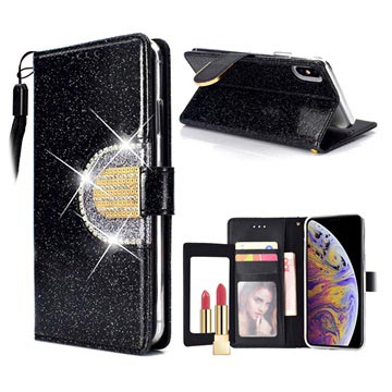 Iphone Xs Max Glitter Wallet Case Met Spiegel Zwart huismerk kopen in de aanbieding