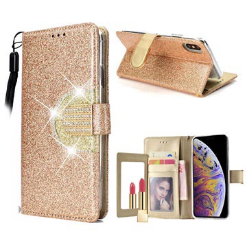 Iphone Xs Max Glitter Wallet Case Met Spiegel Goud huismerk kopen in de aanbieding