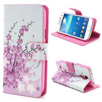 Wallet Leren Hoesje Samsung Galaxy S4 Mini I9190 I9192 I9195 Roze Bloemen huismerk kopen in de aanbieding