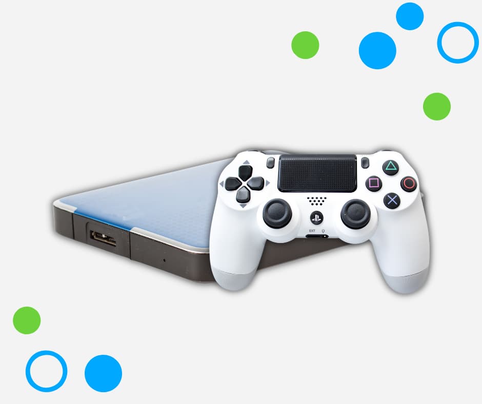 Externe harde schijven voor gamen Playstation controller en een externe harde schijf