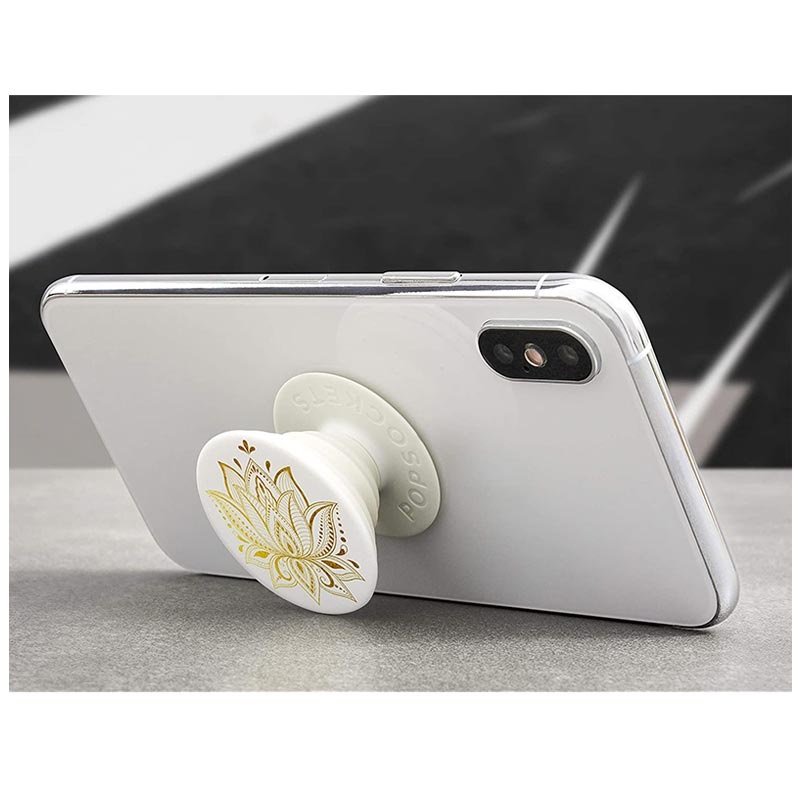 Telefoon en PopSocket met gouden lotus