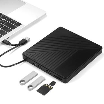 005 Extern USB-C/USB Optisch Drive met SD/TF-kaartlezer - CD/DVD afspelen en branden