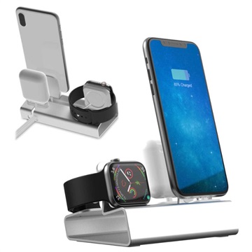 3-in-1 laadstation van aluminiumlegering - iPhone, Apple Watch, AirPods - zilver