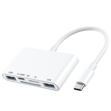 5-in-1 USB-C Hub / Kaartlezer voor iPhone, MacBook, USB-C apparaten - Wit