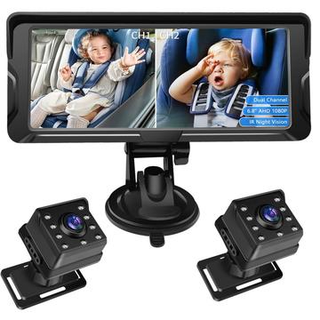 6.8" babyfoon voor in de auto met Dual 1080P HD-camera\'s met 360 rotatie
