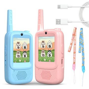A1 Kids Video Walkie Talkie met spraakwisselaar en fotodelen - 2 stuks. - Roze / Blauw