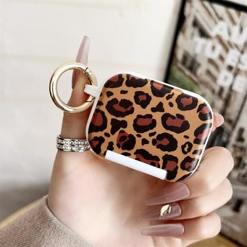 AirPods Pro 3 hoesje met luipaardprint, telefoonstandaard en make-upspiegel