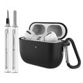 AirPods Pro 3 siliconen hoesje met karabijnhaak en reinigingspen - zwart